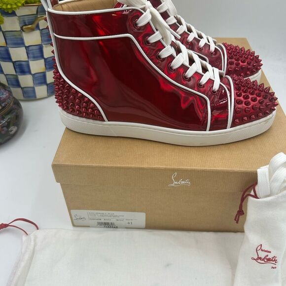 Men's Christian Louboutin, Lou Spike flat high top sneakers size 41 made Italy - Picture 8 of 11